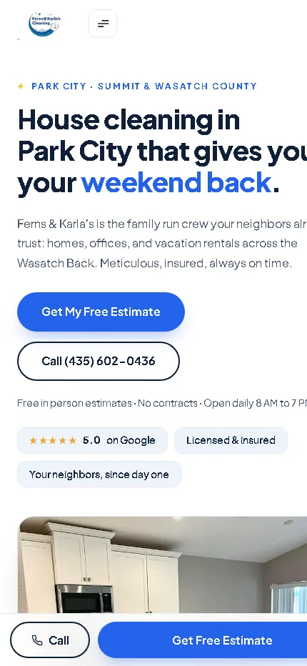House cleaning website on a phone